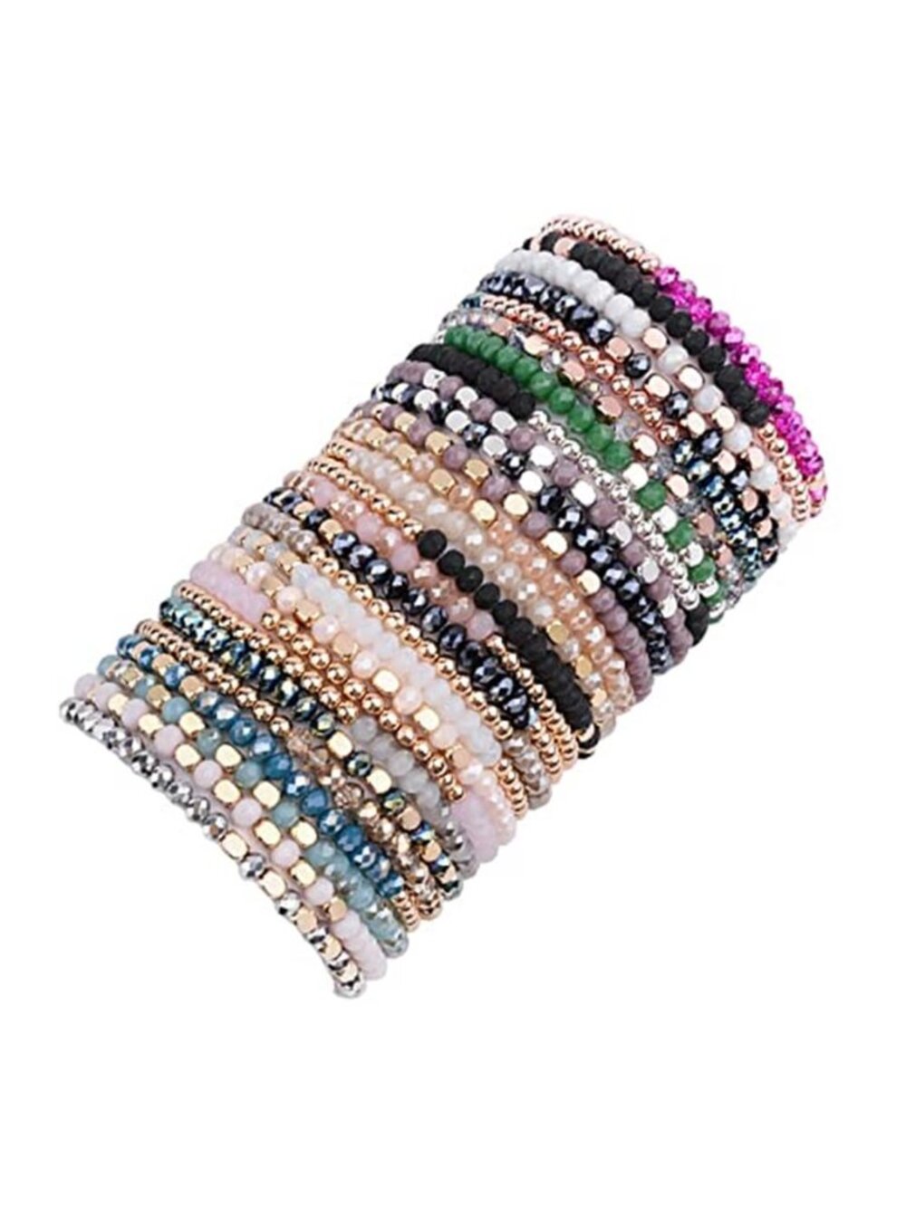 Boho Beaded Bracelet Set Stackable Crystal Glass Stretch Multilayer Bracelets